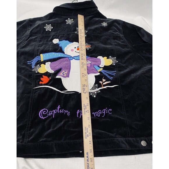 Quacker Factory Black Velvet Snowman Holiday Christmas Bling 2XL NEW Jacket VTG - Picture 9 of 9